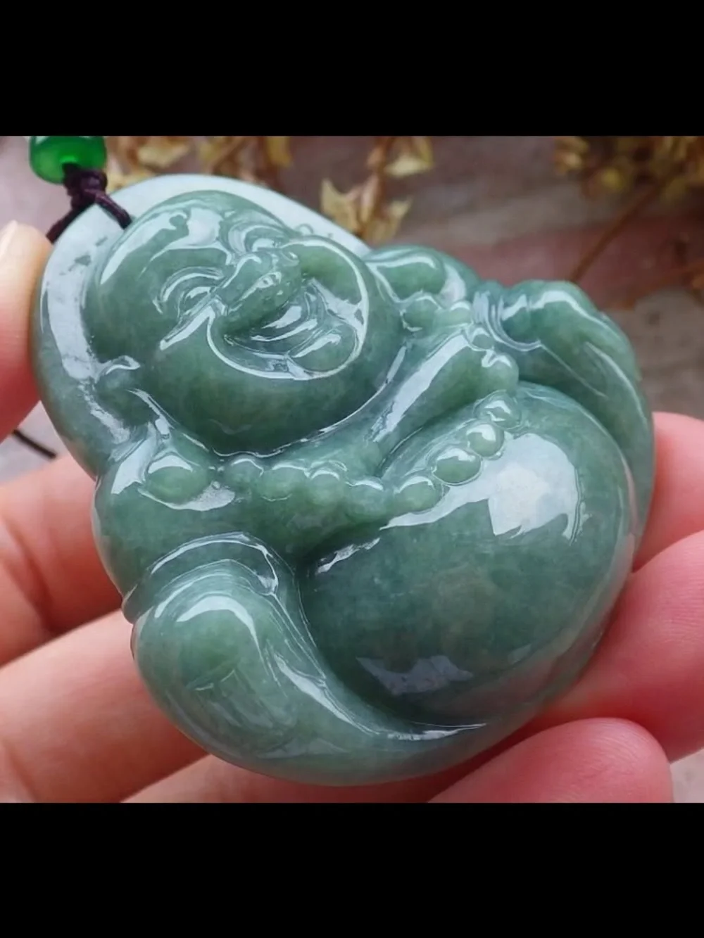 Certificate Jadeite Jade Burmese Light Green Pendant luck Laughing Buddha god
